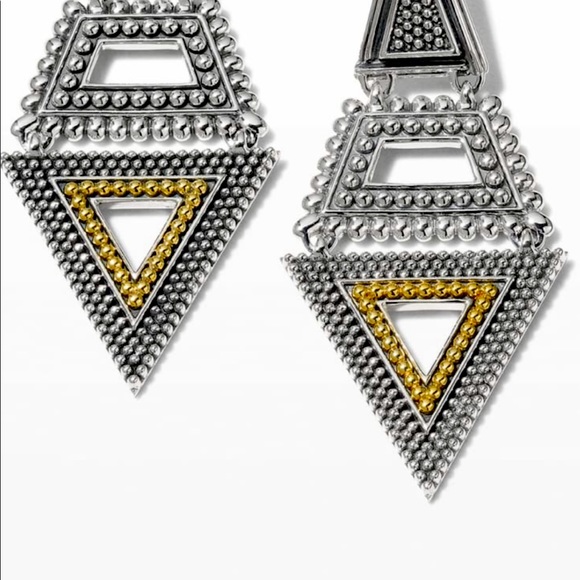 Neiman Marcus Signature Caviar Two-Tone Multi-Texture Pyramid Dangle Earrings - Picture 2 of 10